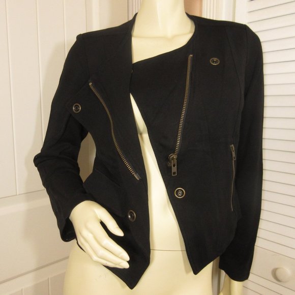 CAbi Black Moto Blazer Jacket Zip S Biker Rebel Indie Rock Punk Lagenlook Modern - Picture 7 of 16